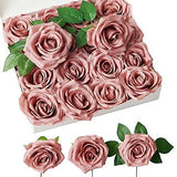 NEVISI Dusty Rose Artificial Flowers Fake Roses Silk Roses 16Pcs Real Looking Roses