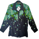Bob Mackie Wearable Art Silk Blouse Womens XL Black Green Hydrangea Sequins NEW Hydrangea