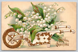 Flowers~White Gold Wheelbarrel w/Lily Of The Valley~ASB~c1910 Vintage Postcard Lily