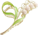 1PC Pink Lily of the Valley Flower Hair Clips, Large Metal Claw Clip,Orchid Clam Lily