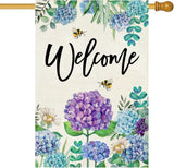 Spring Hydrangea House Flag Double Sided 28X40 Inch, Purple Blue Flower Floral W Hydrangea