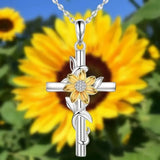 Fashion Sunflower Floral Flower Cross Pendant Necklace Gift Women Silver Color Sunflower