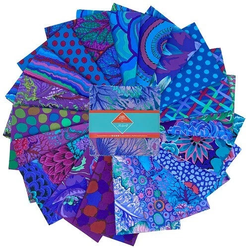 5" Charm Pack - Kaffe Fassett Royal FreeSpirit Classics Fabric Precuts M518.06 Flowering Plants