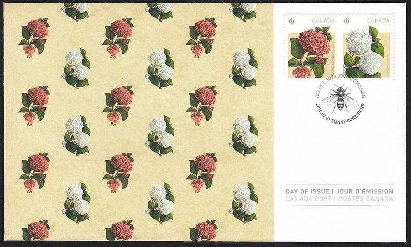 HYDRANGEA FLOWERS = FDC / OFDC Canada 2016 #2899-2900 Hydrangea
