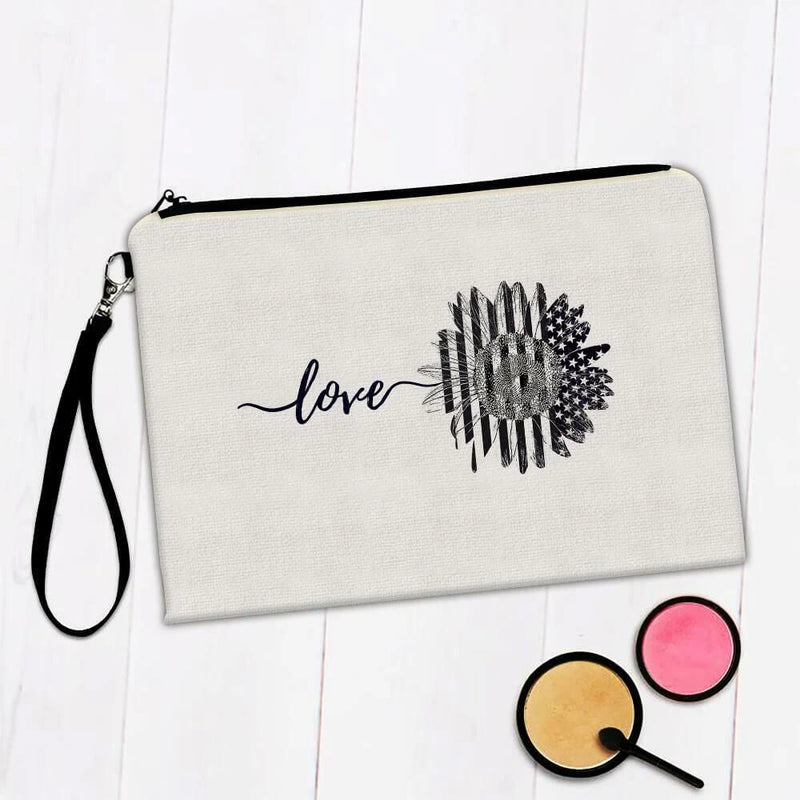 Gift Makeup Bag : Sunflower Love American Flag Flower Floral Yellow Decor Sunflower