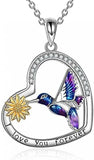 925 Sterling Silver CZ Hummingbird Heart Sunflower Necklace For Women Girls Gift Sunflower