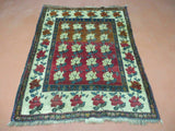 4' X 5' Semi Antique Handmade Fine Turkish Flowers Bouquet Wool Rug Nice Bouquet