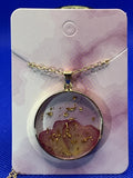 January Birth Month Necklace Pink Carnation Flower Gold Tone Pendant 20Ó Epoxy Carnation