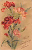 Beautiful Red & Pink Carnations on 1909 Birthday Postcard-Artist Catherine Klein Carnation