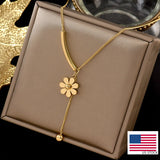 Woman 18K Gold Plated Stainless Steel Daisy Flower Charm Tassel Chain Necklace Daisies