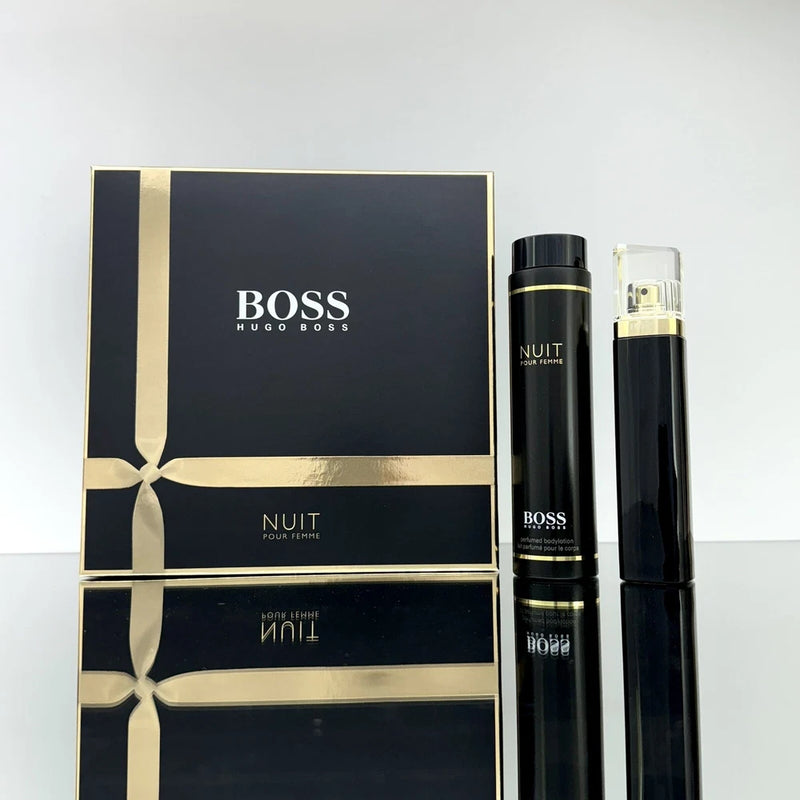 Hugo Boss NUIT POUR FEMME 2pc Women SET 2.5oz EDP Spr +6.7oz Perfumed B/Lotion EDP