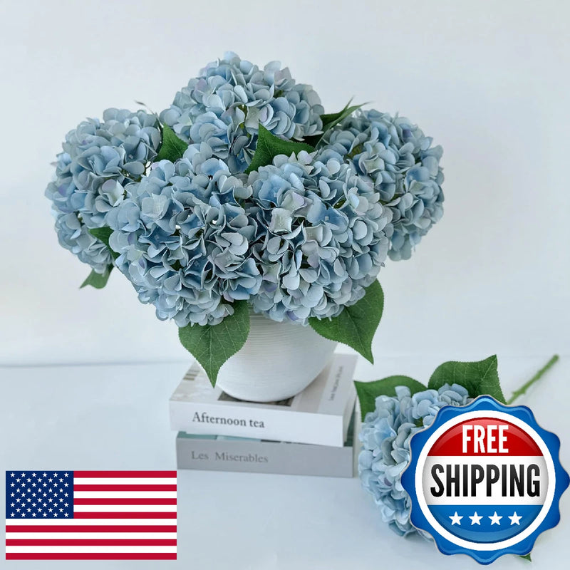 ZYTUYO 5 Pcs Light Blue Silk Hydrangeas Artificial Flower Boho 20'' Faux Hydrang Hydrangea