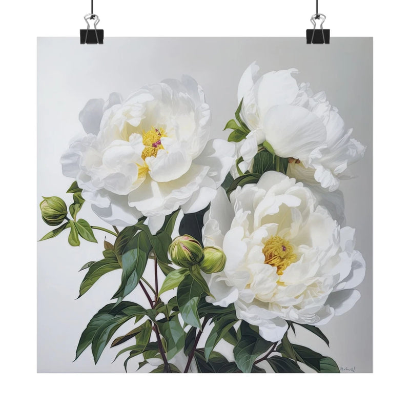 White Peonies Flower Art Print, White Flower Painting, Flower DŽcor 08 Peony