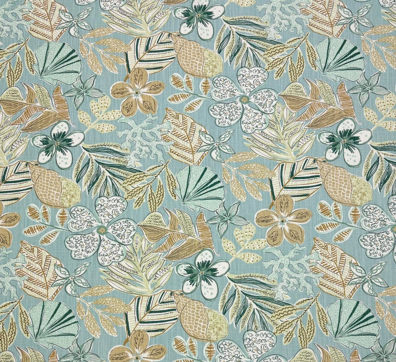 ROBERT ALLEN MIXED MOTIFS DEW BLUE SEASHELL FLORAL MULTIUSE FABRIC BY YARD 54"W Flowering Plants