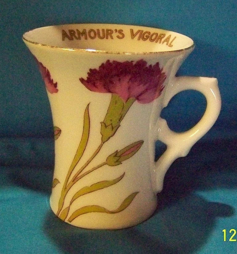 Vintage Armour's VIGORAL floral advertising mug with carnation print and right handle