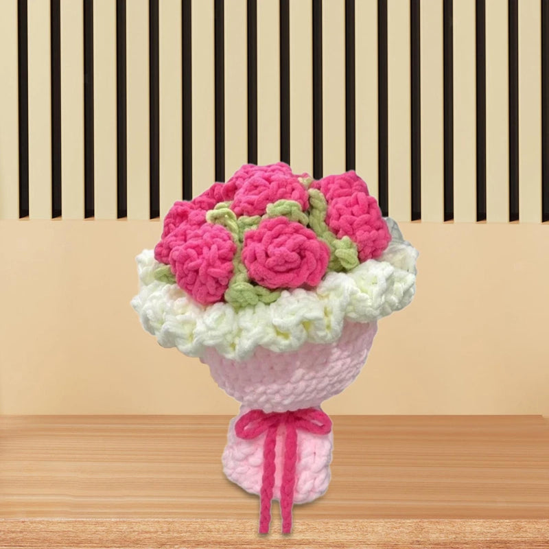 Crochet Flower Bouquet Faux Sturdy Handmade Knitted for Table Wedding Home Green Plant