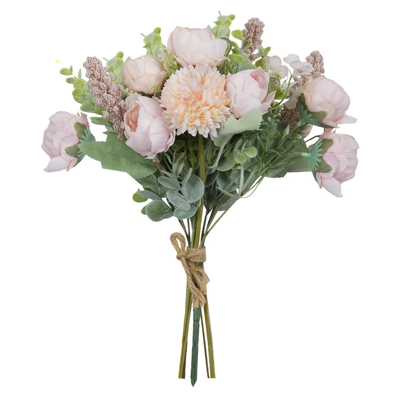 3Pcs Peony Bouquet Light Pink Champagne Rose Artificial Flowers Eucalyptus Pl... Peony