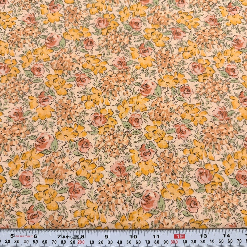 Florals on a Peachy Cotton Fabric Jo-ann by the HALF YARD Flowering Plants