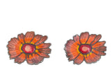 VINTAGE RED-ORANGE ENAMEL SUNFLOWER CLOISONNE FLORAL EARRINGS ~ 1 in Sunflower