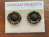 Douglas Paquette Bronze Tone Sunflower Flower Pierced Earrings Sunflower