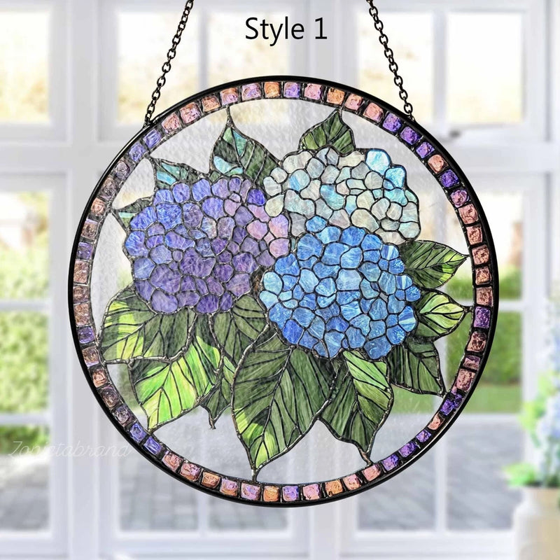 Blue Hydrangea Stained Glass Suncatcher Window Hanging, Hydrangea Glass Decor Hydrangea