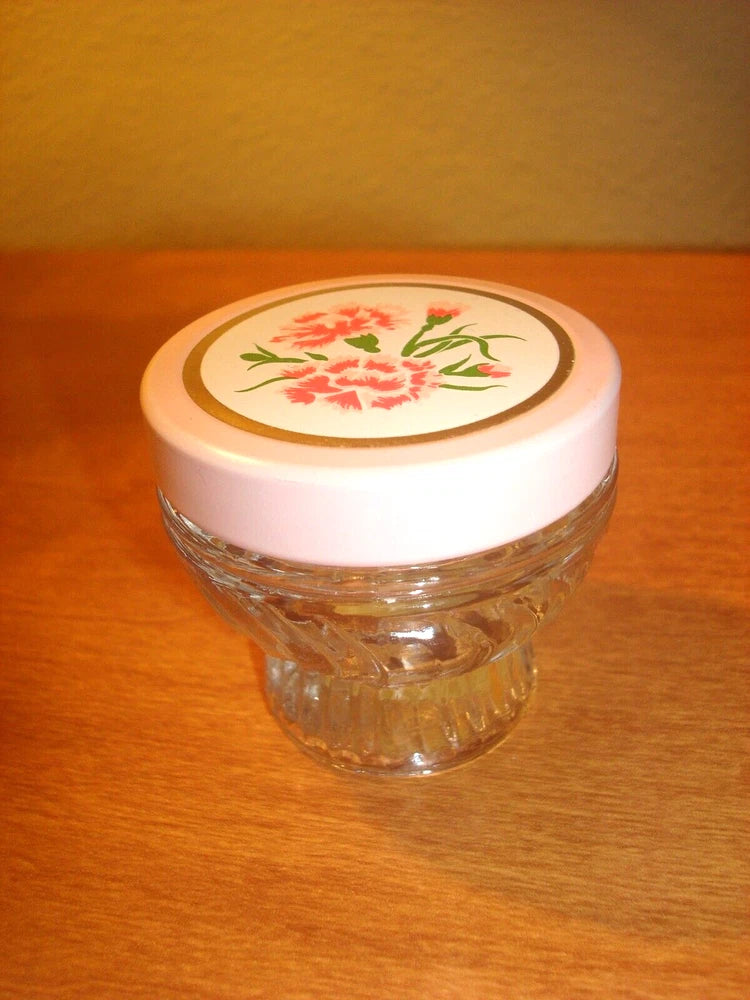 Vintage Avon Ribbed Glass Cream Sachet CARNATION flower  jar Carnation