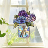 Hydrangea Flower Suncatcher Window Hanging Stained Glass Style Mason Jar Decor Hydrangea