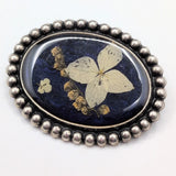 Brooch Pin Vintage Pierre Bex Pressed Flower Hydrangea Blue Silver Tone Oval Hydrangea
