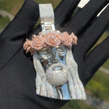 4Ct Round Moissanite Crown of Roses Jesus Head Pendant 14K Two-Tone Gold Plated Roses