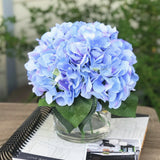 Artificial Decor Silk Hydrangea Flower Arrangement in Clear Vase with Faux Water Hydrangea