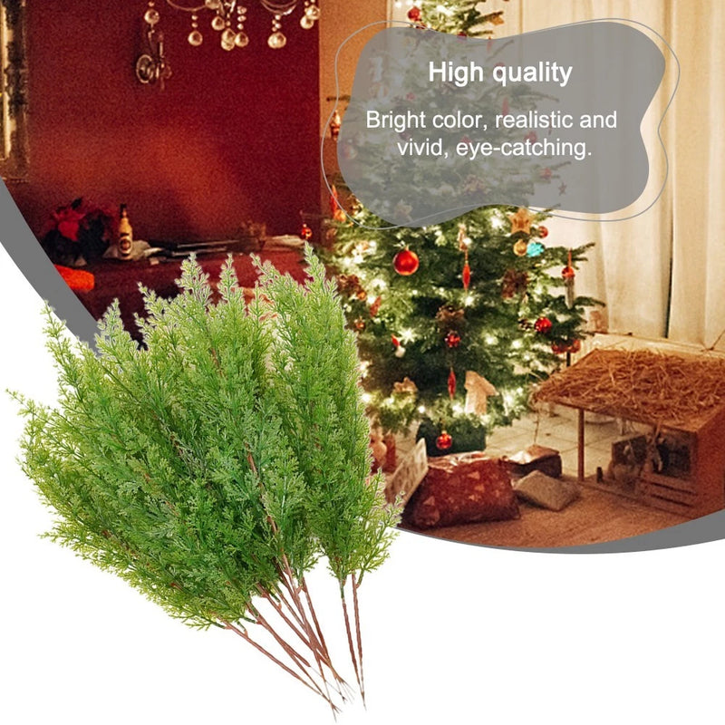 Artificial plastic cypress plant bundle with multiple bright green branch stems