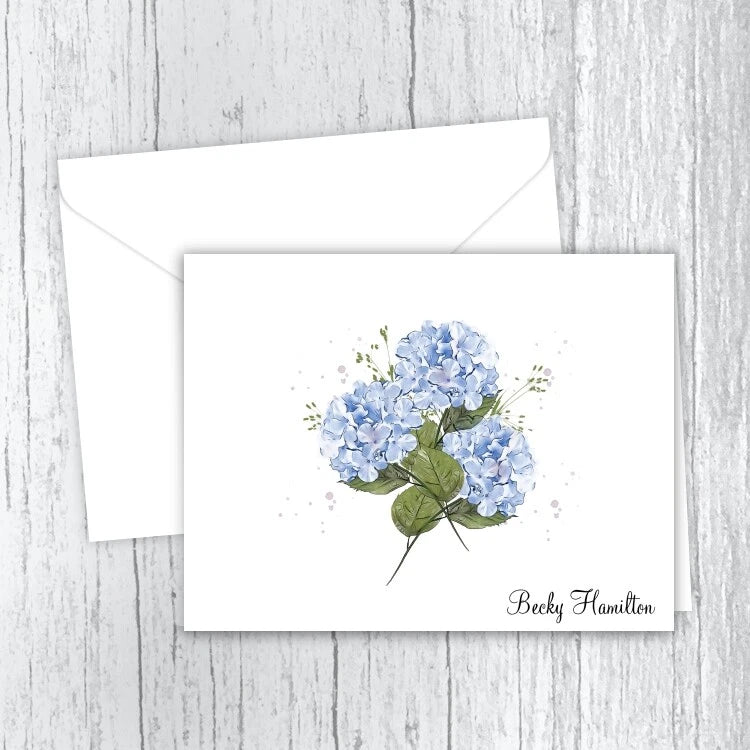 Personalized Note Cards, Blue Hydrangea Bouquet, Personalized Stationery, Spring Hydrangea