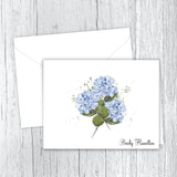 Personalized Note Cards, Blue Hydrangea Bouquet, Personalized Stationery, Spring Hydrangea