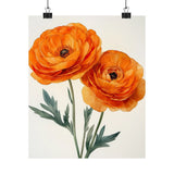 Boho Orange Ranunculus Flower Art Print Poster, Minimalist Floral Wall Art 1 Ranunculus