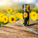 20oz Black Daisy Flower Stainless Steel Skinny Tumbler Sunflower