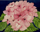 PAINTING WATERCOLOR ORIGINAL ART HYDRANGEA FLOWER PINK GREEN 1X14 MAT 16X20 Hydrangea