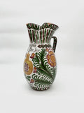 Vintage Green Gold Brown Carnation Sangria Pitcher, Hand Painted Stamped Spain Carnation