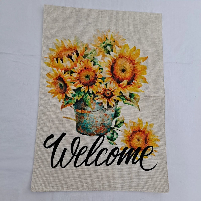 Garden Flag Welcome Sunflower Tin Metal Bucket design decor Sunflower