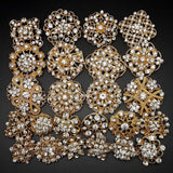 Lot 24 pc Mixed Alloy Golden Rhinestone Crystal Brooch DIY Wedding Bouquet Bouquet