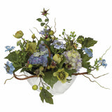 Hydrangea Centerpiece Arrangement Ceramic Bowl Home Decor Blue Hydrangea