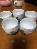 Hydrangea Pattern Teacup Set 5 Pieces Ceramic Kitchenware Used Hydrangea