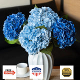 DUYONE 4x 22" Lifelike Artificial Hydrangea Flowers, Blue & Dark Blue Large Hydrangea