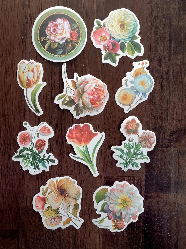 STICKERS x 10 Flowers Roses Poppy Tulip Gardenia Carnation Flower FL3 Carnation
