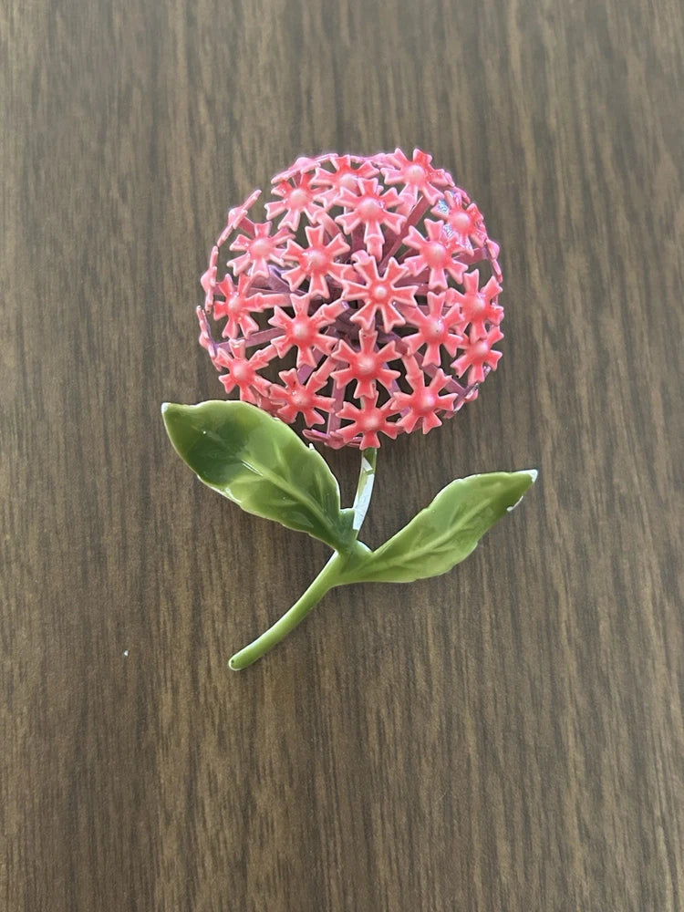 Vintage 70s Flower Power Pin Brooch Pink Posies Hydrangea Groovy Mod Hydrangea