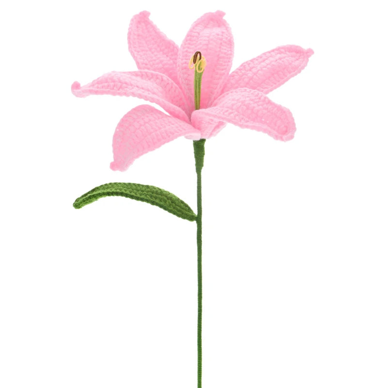 1-Pack Crochet Flowers, Knitted Artificial Wool Lily Flowers [Pink] Lily