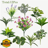 Ouddy Decor 12 Pcs Artificial Shrubs Bushes UV Resistant Plastic Outdoor Gree... Green Plant