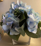 NWOT 10Ó Faux Blue Hydrangea Arrangement in Silver Mercury Glass Vase Lovely! Hydrangea