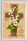 1910 Easter Lily of the Valley Flowers Cross Embossed Postcard Posted Lily