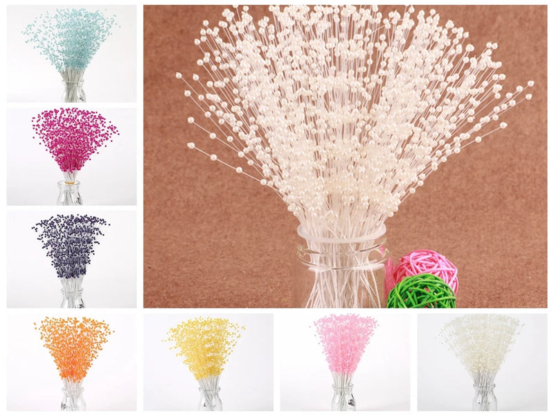 White pearl flower stem beaded bouquet spray with fan-like pearl stems