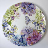 Melamine Floral Blue Purple Pink Hydrangea Butterfly 3D Glitter Dinner Plate EUC Hydrangea
